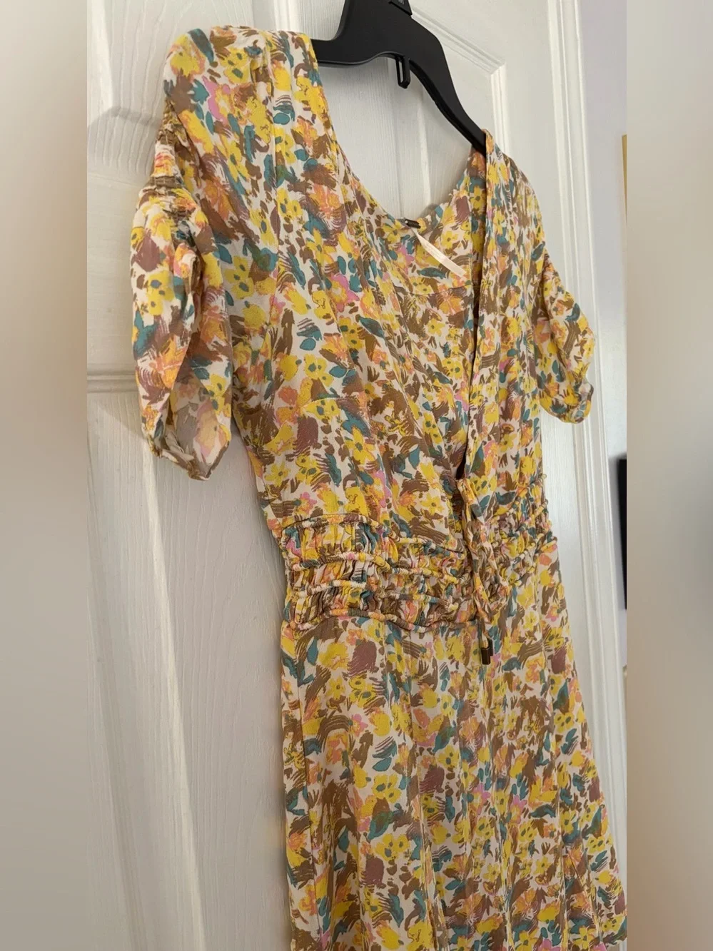 Free People Yellow Floral Tie-Waist Short Dress